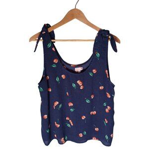 Womens Sleeveless Top Size XX Large Blue Novelty Print Cherries Flowy Feminine